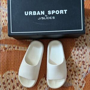 URBAN SPORT by J/SLIDES White Slide Sandals